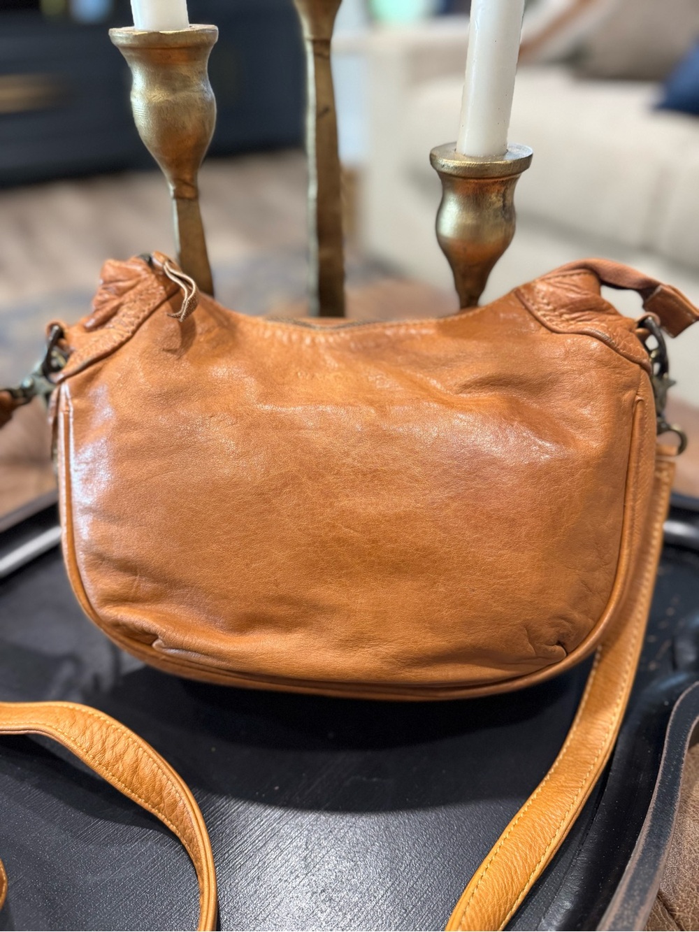 Tan Leather Crossbody Bag — Minimal Everyday Shoulder Bag